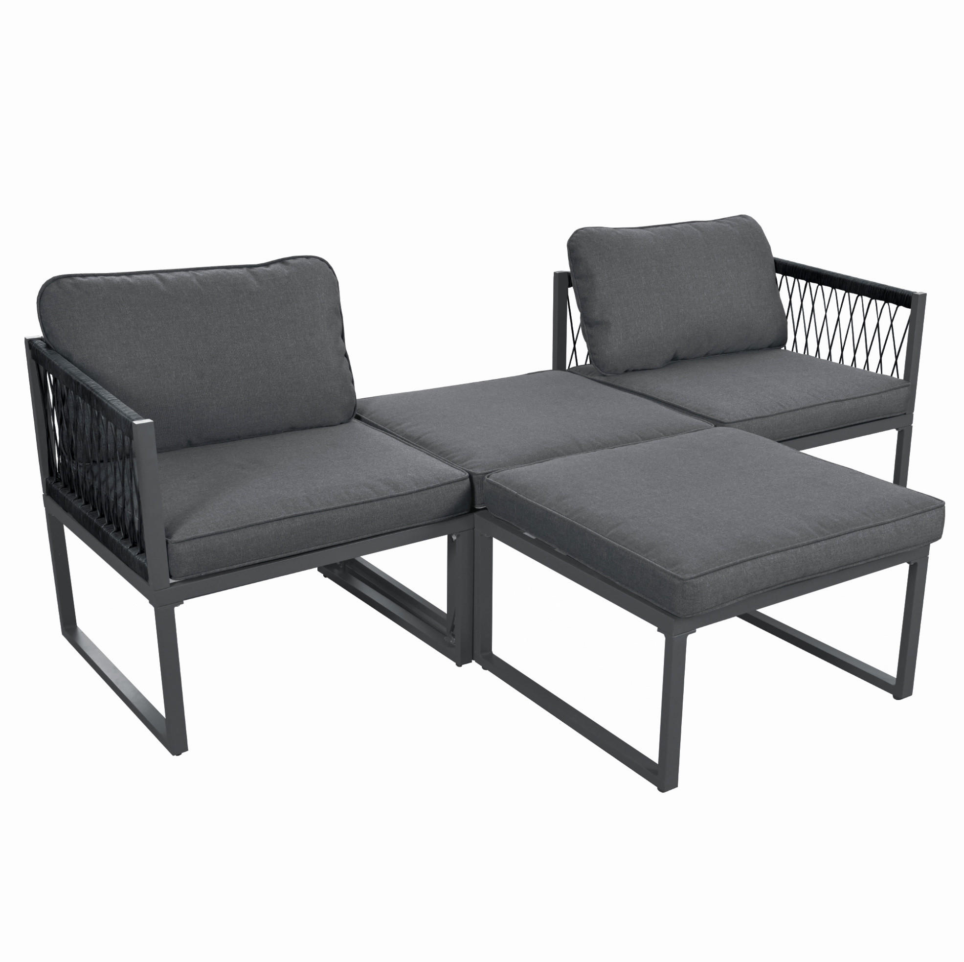 GARTENLOUNGE-SET 66/60/64 cm mit 2 Sesseln, 2 Hockern, höhenverstellbarem Tischhocker und flexiblen Kombinationen, Grau - Grau, Metall - Redom