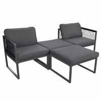 GARTENLOUNGE-SET 66/60/64 cm mit 2 Sesseln, 2 Hockern, höhenverstellbarem Tischhocker und flexiblen Kombinationen, Grau - Grau, Metall - Redom
