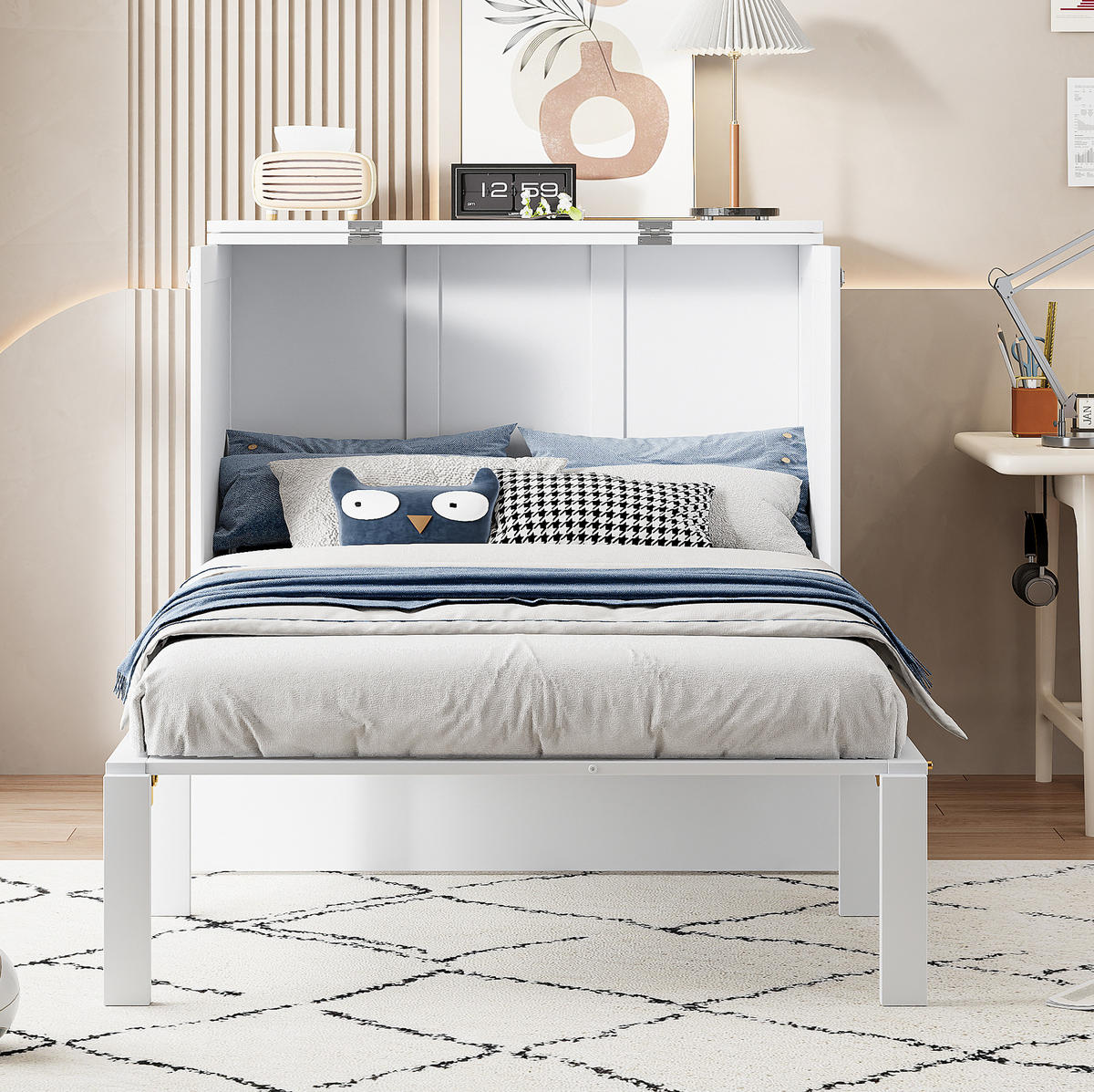 BETT vertikal klappbar 90x200 cm Weiß mit Stauraum - Weiß, Holzwerkstoff (90/200cm) - Beauniv