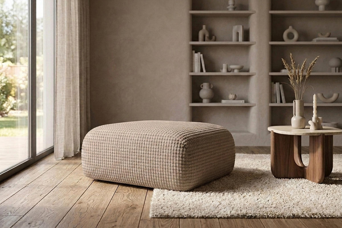 HOCKER, Sitzhocker, Chenille-Stoff Cremona, Beige, GRETA - Beige, Holz (91/40/89cm) - Kaiser Möbel
