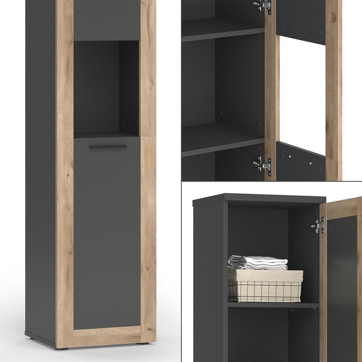 HOCHSCHRANK Niko Anthrazit/Viking Oak 40 x 194.3 cm - Anthrazit, Holzwerkstoff (40/194.3/34.3cm) - Vicco