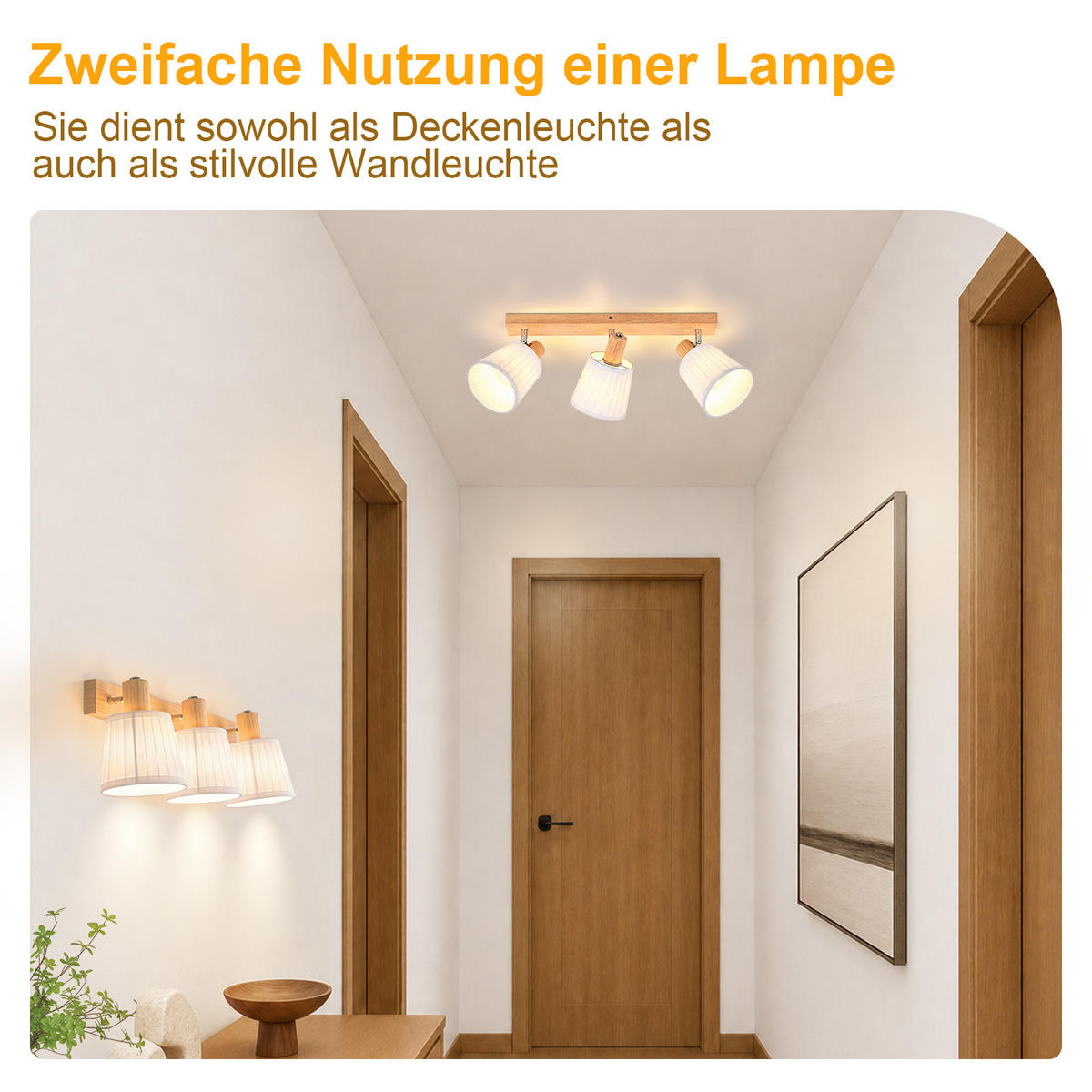 DECKENSTRAHLER Fields II 47x42x19cm - Braun, Holz (47/42/19cm) - Nettlife