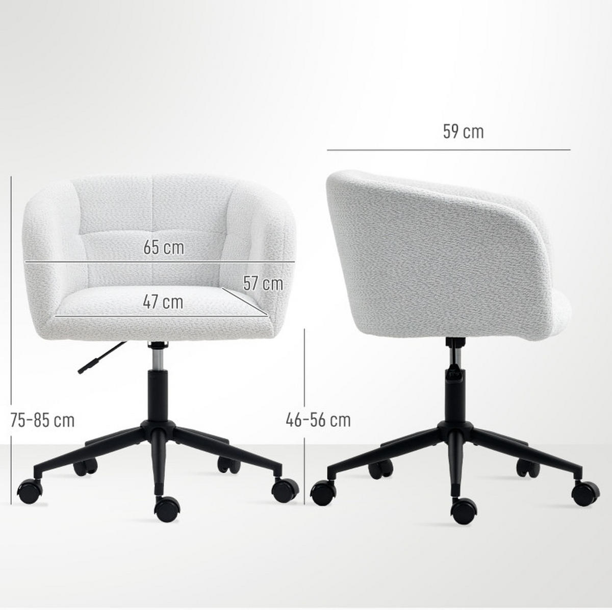 DREHSTUHL 65/75-85/59 cm Cremeweiß aus Polyester höhenverstellbar - Creme, Kunststoff (59/85/65cm) - OKMYHOME
