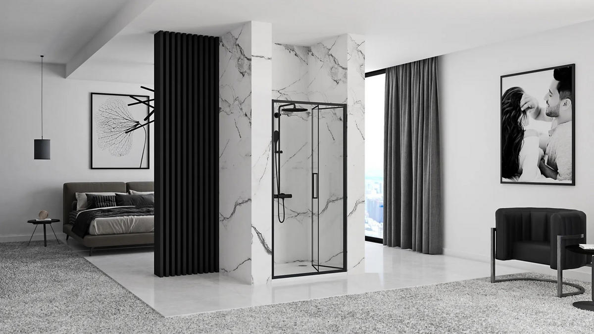 DUSCHTÜR Rea Falttür Rapid Fold 100 - Schwarz, Glas (100/190cm) - REA