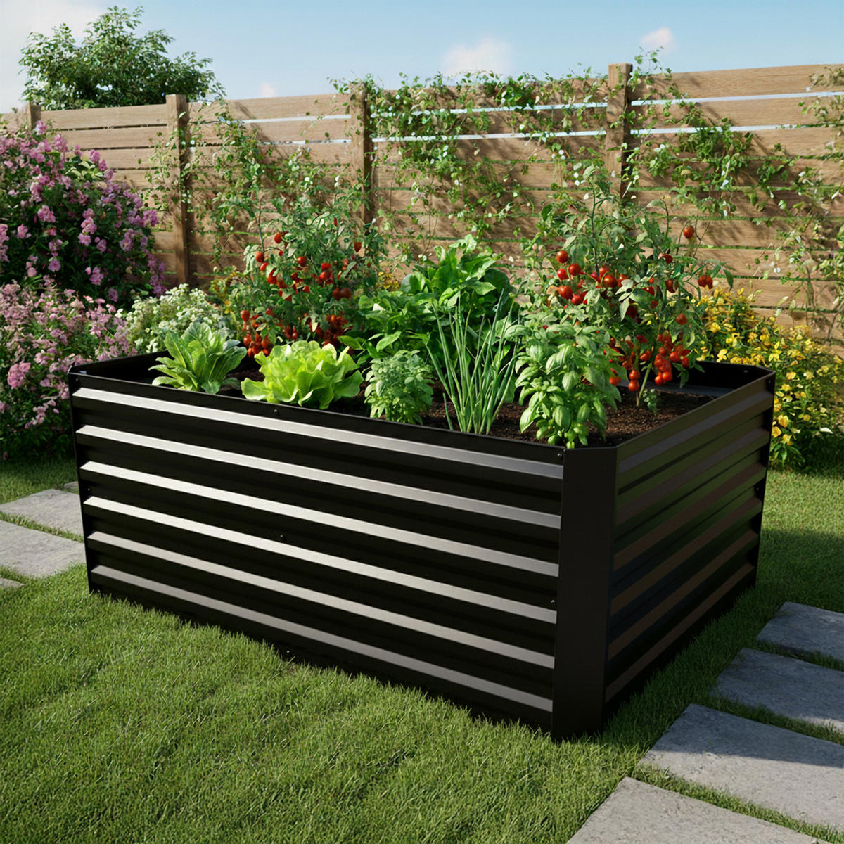 HOCHBEET - Schwarz, Metall (57/60/57cm) - Relaxdays