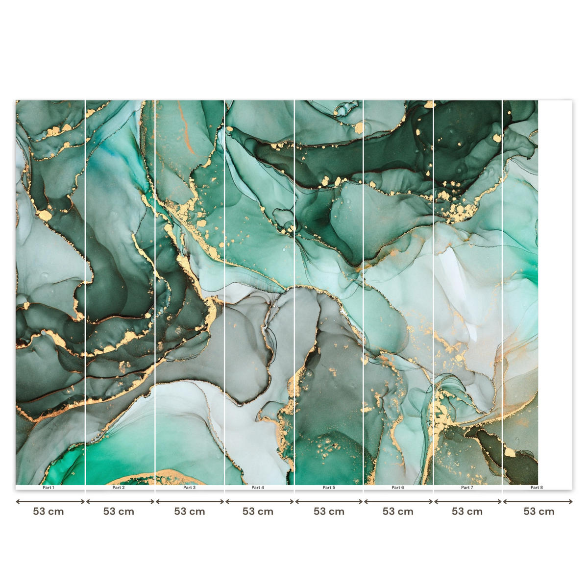 TAPETE - Gold - Marmor - Grün - Luxus - Marmoroptik - Grau - 400x300 cm - Grün, Papier (400/300cm) - OnlyWow
