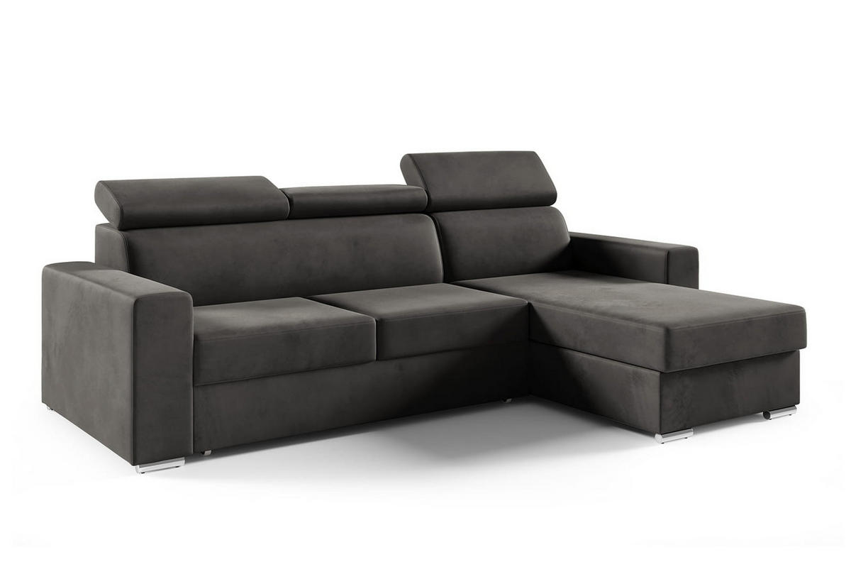 ECKSOFA Nela L-Form mit Bettkasten und Schlaffunktion - Dunkelgrau, Textil (170/245cm) - Jerpax