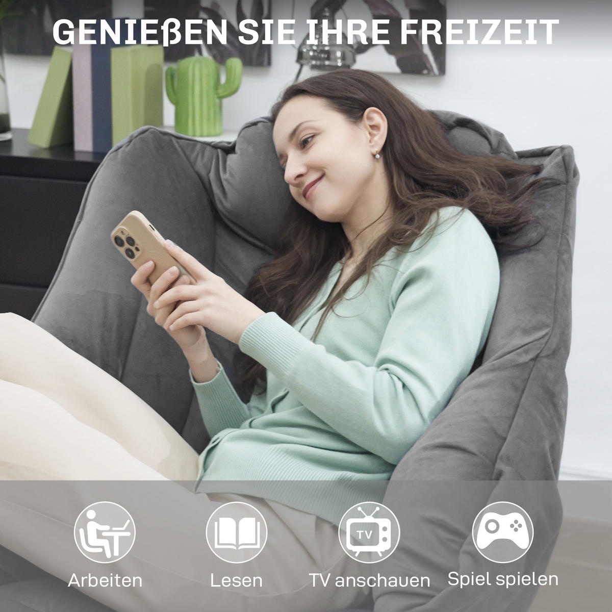 SESSEL mit Seitentasche, Grau - Grau, Textil (80/100/78cm) - HOMCOM