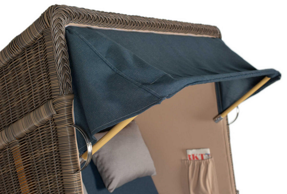 STRANDKORB SEEBLICK 2 Sitzer Teak - Blau/Braun, Metall (125/170/80cm) - Mr. Deko