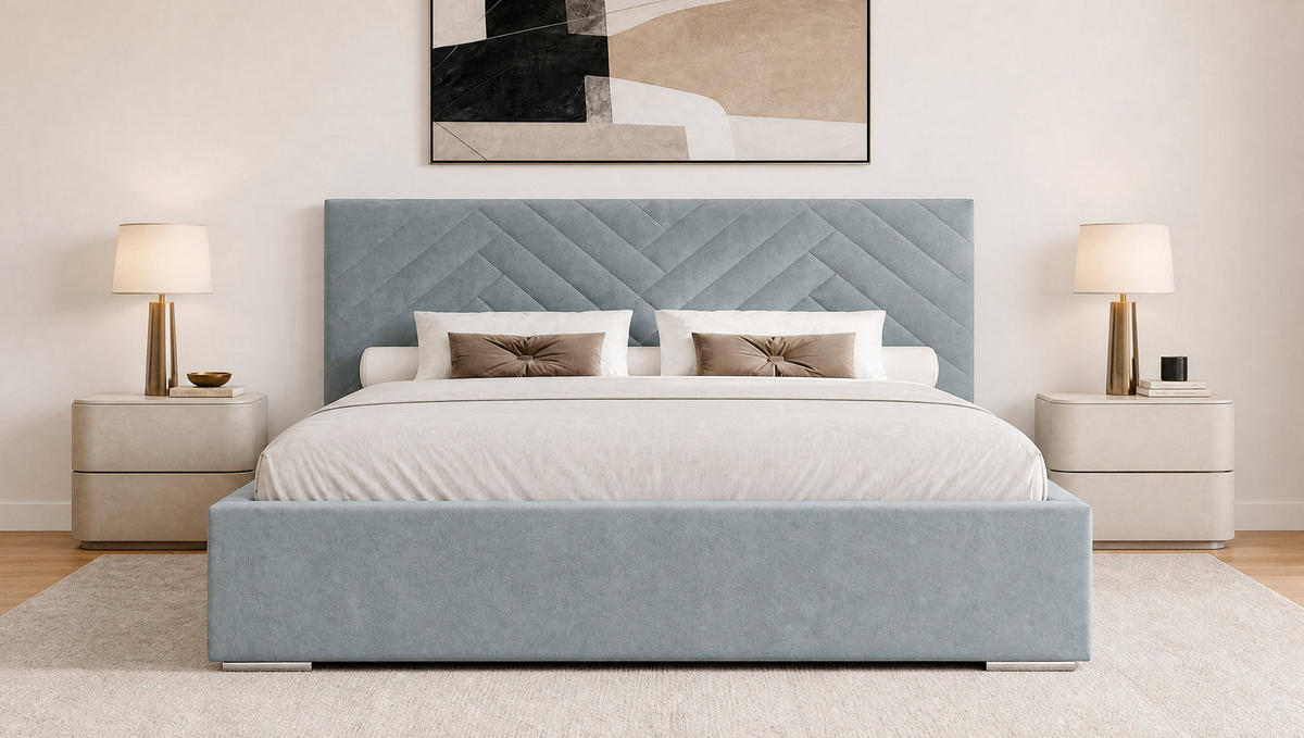 POLSTERBETT 200x200 cm AURA, Doppelbett mit Bettkasten und Lattenrost aus Holz, Velourstoff: Hellgrau - Hellgrau, Holz/Textil (200/200cm) - Marpur