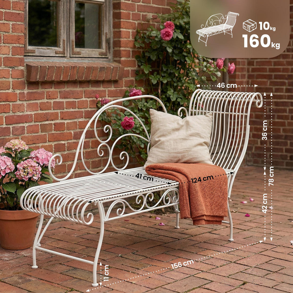 GARTENLIEGE Metall Weiß - Weiß, Metall (156/78/46cm) - CLP