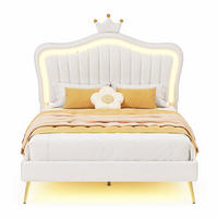 KINDERPOLSTERBETT 90/200 cm Muschel-Kronen-Kopfteil mit LED, Weiß, ohne Matratze - Weiß, Leder (90/200cm) - MIVRAY