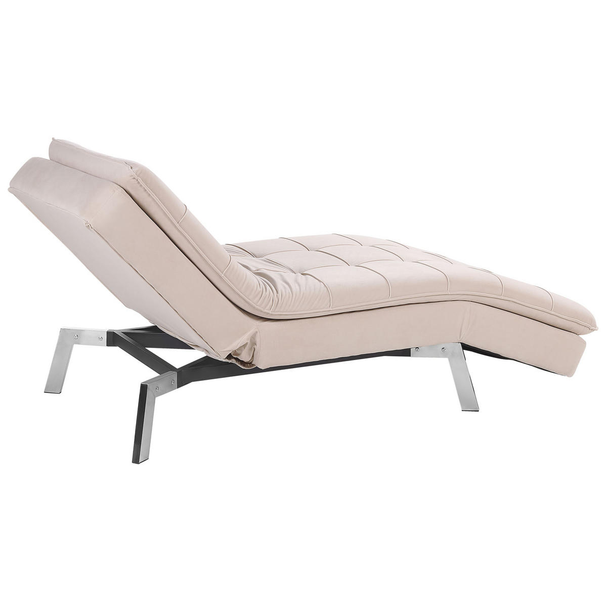 RELAXLIEGE Samtstoff beige verstellbar Loiret - Beige/Silberfarben, Textil (179/93/76cm) - Beliani