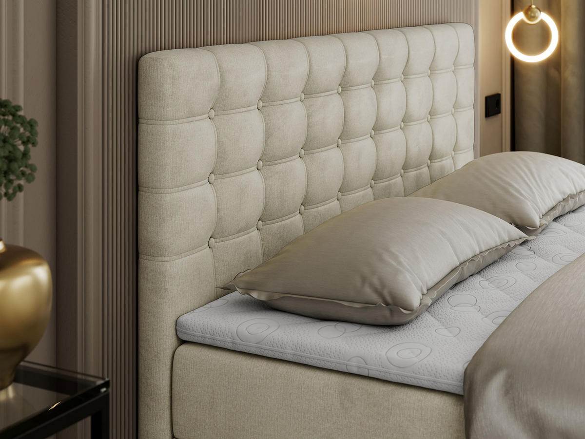 BOXBETT SUSAN 140/200 Beige Velvet - H3 - Beige, Holz/Textil (140/200cm) - MKS