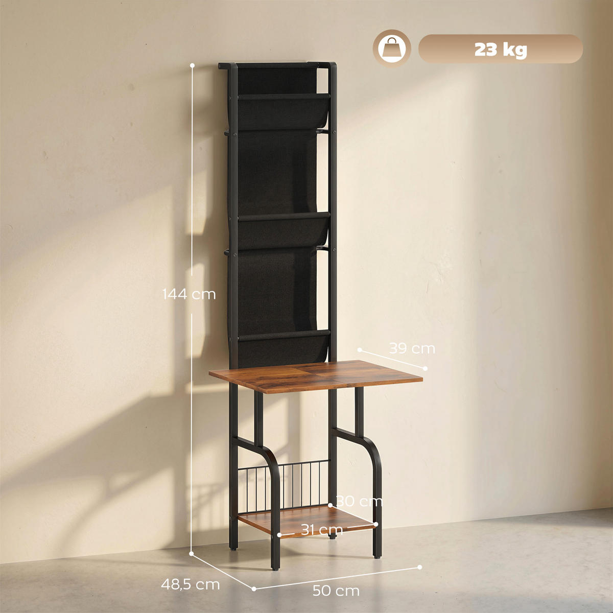 CD-REGAL Braun und Schwarz mit 3 Stofftaschen - Wildeiche, Metall (50/144/48.5cm) - PANGIVO
