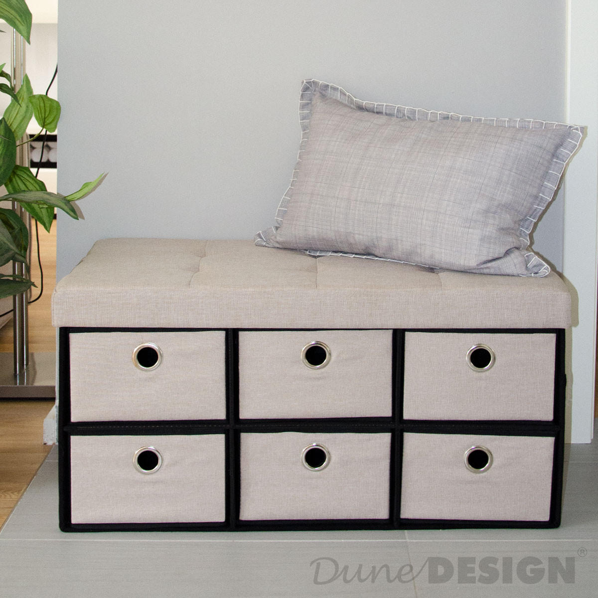 SITZBANK Faltbar, 76/38/38 cm, mit 6 Schubladen, 80 Liter, Beige-Grau - Grau, Textil (38/38/76cm) - Dunedesign