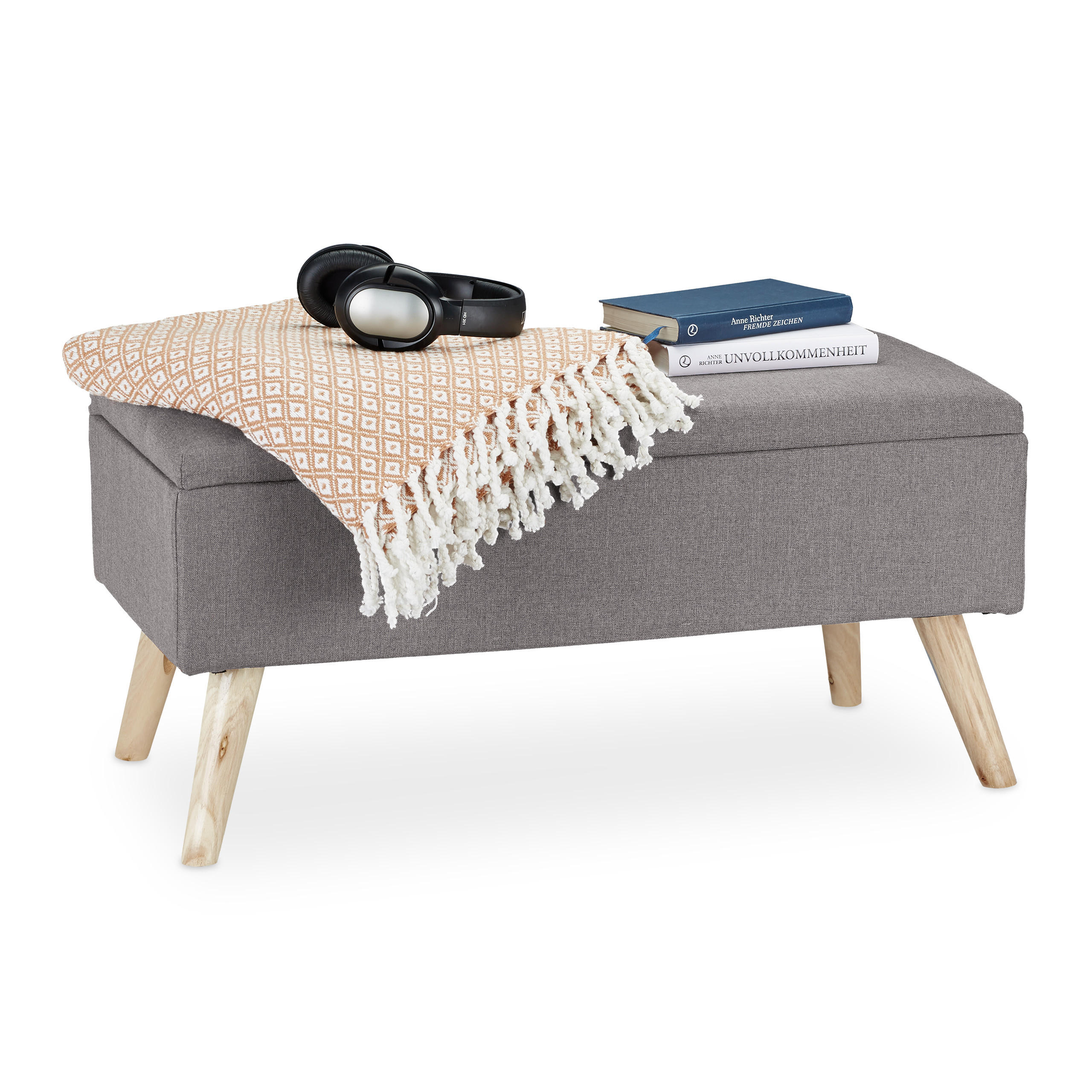 SITZBANK - Grau, Holz/Holzwerkstoff (79.5/39.5/39.5cm) - Relaxdays