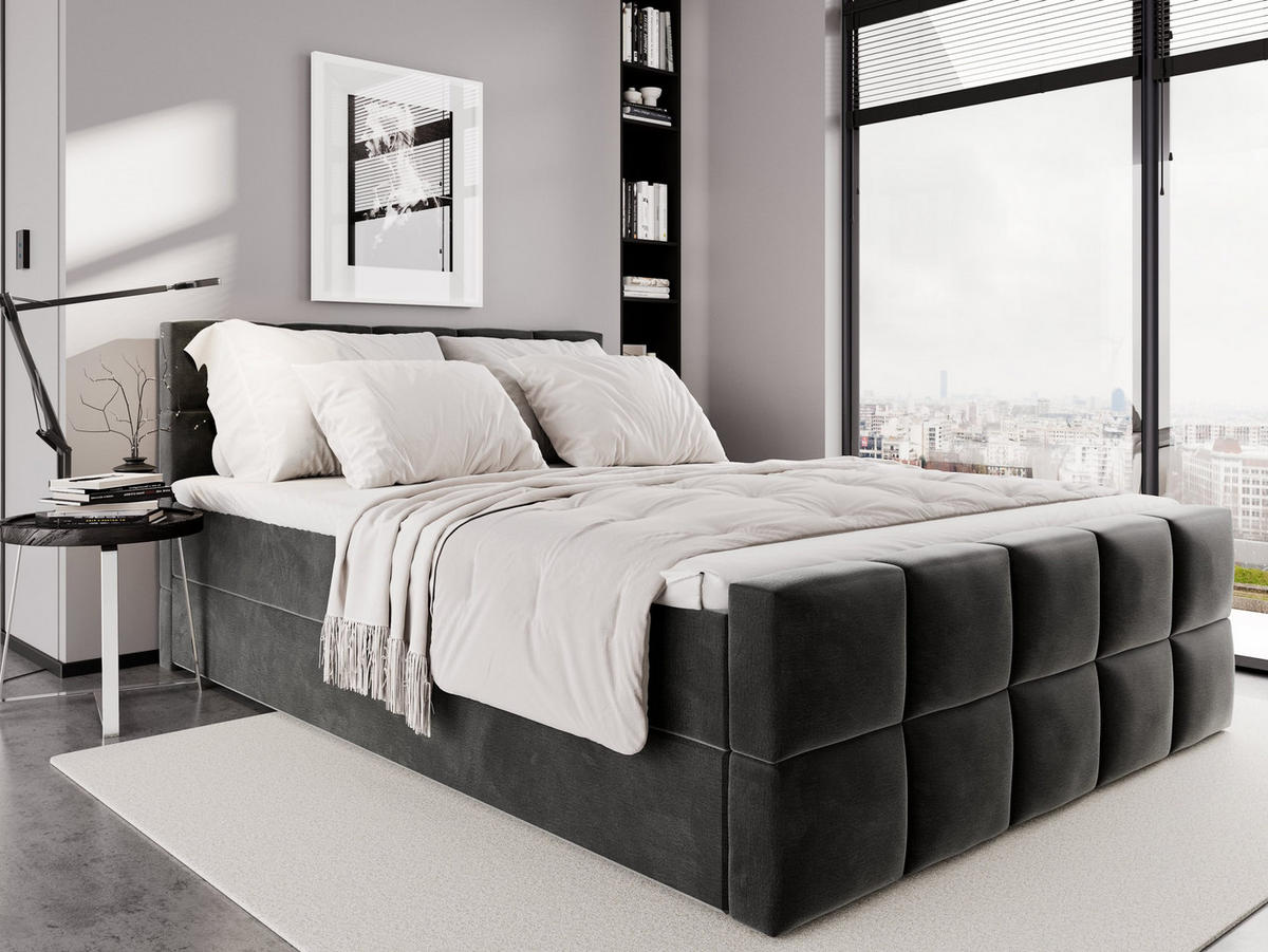 KONTINENTALBETT Vanessa 206/223 cm, in Gelb, Velours-Stoff, Bettkasten, Matratze, Topper - Gelb, Textil (200/220cm) - Barchello
