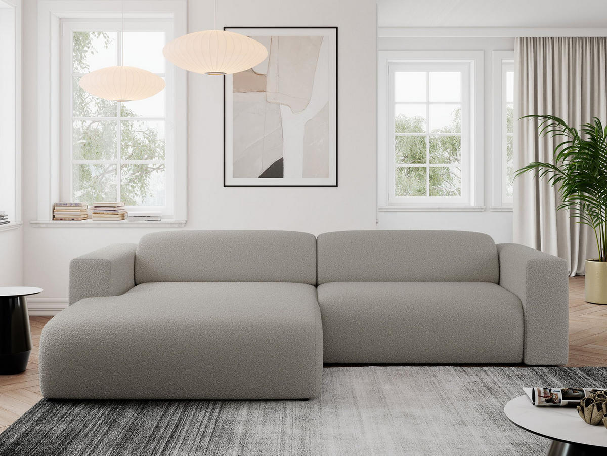 ECKSOFA PASADENA Grau Bouclé - Links Seite - Schwarz/Grau, Kunststoff/Textil (288/180cm) - MKS