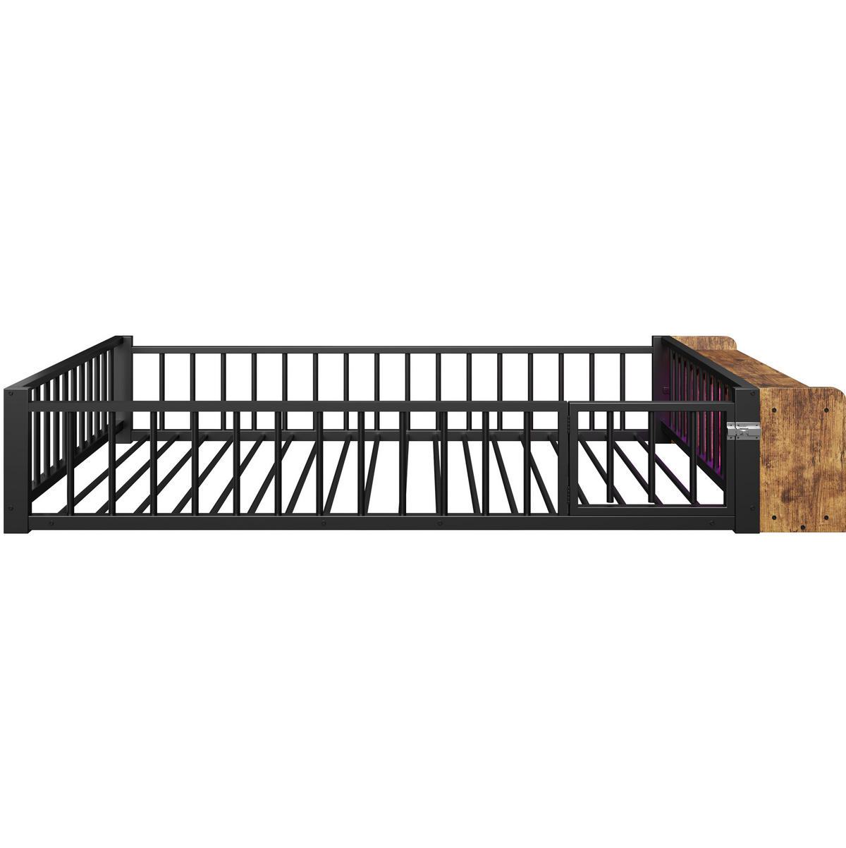 KINDERBETT 140/200 cm schwarz aus Metall und MDF mit Stauraum und LED - Schwarz, Holzwerkstoff (140/200cm) - OKWISH