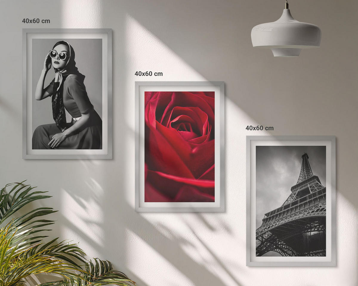 BILDER SET 3er Set - 40x60 cm Silberner Rahmen - Pariserin mit Eiffelturmbrille - Silberfarben, Kunststoff (40/60cm) - TULUP