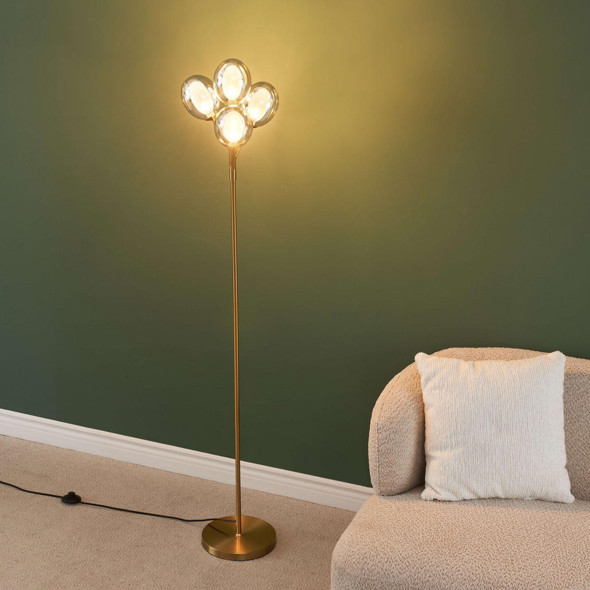 STEHLEUCHTE Seryn, Messing und bernsteinfarben, 165cm - Messingfarben, Glas (165/36/165cm) - KOSILUM