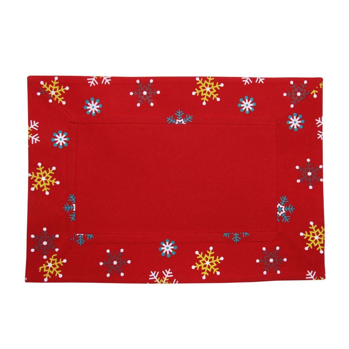 TISCHSET Weihnachten, 2er-Set 30/45 cm, rot mit Schneeflocken - Rot, Textil (30/45cm) - Homescapes