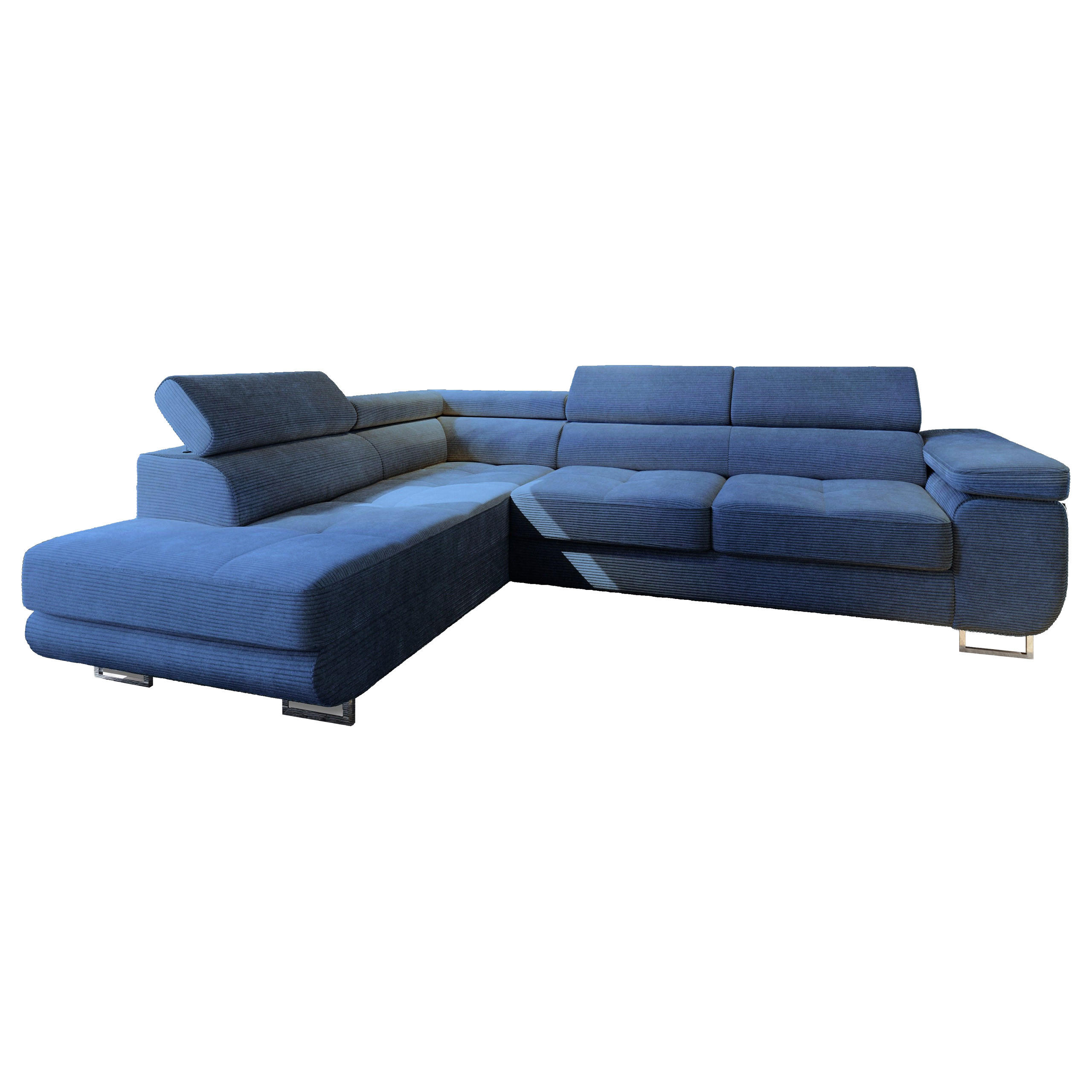 ECKSOFA APIRO L-S Blau Kordstoff mit Schlaffunktion - Blau/Silberfarben, Holz/Textil (276/202cm) - MASSENO