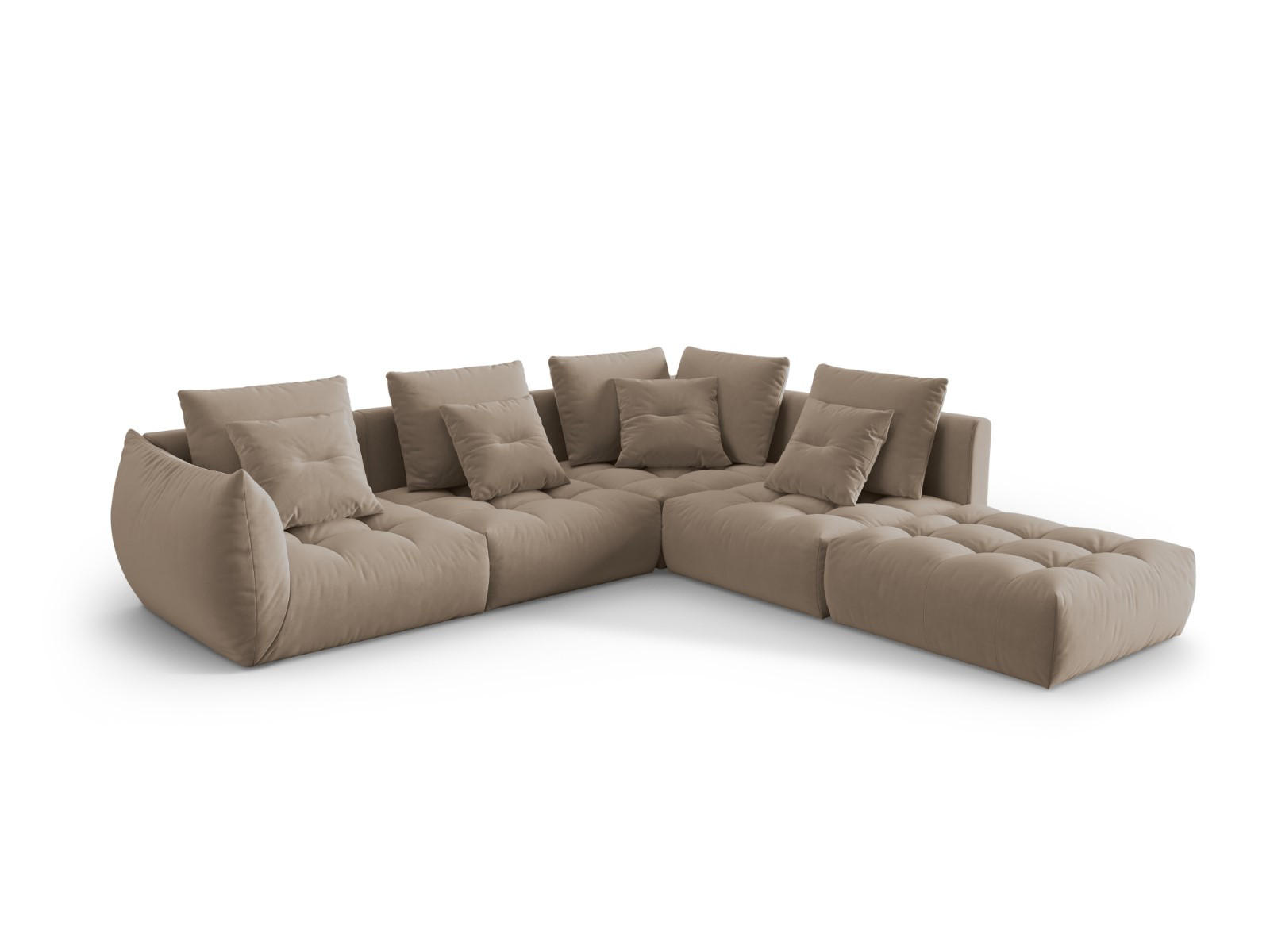 ECKSOFA modular rechts Bloom aus Samt hellbraun 4 Sitzplätze - Hellbraun, Textil (310/316cm) - Micadoni