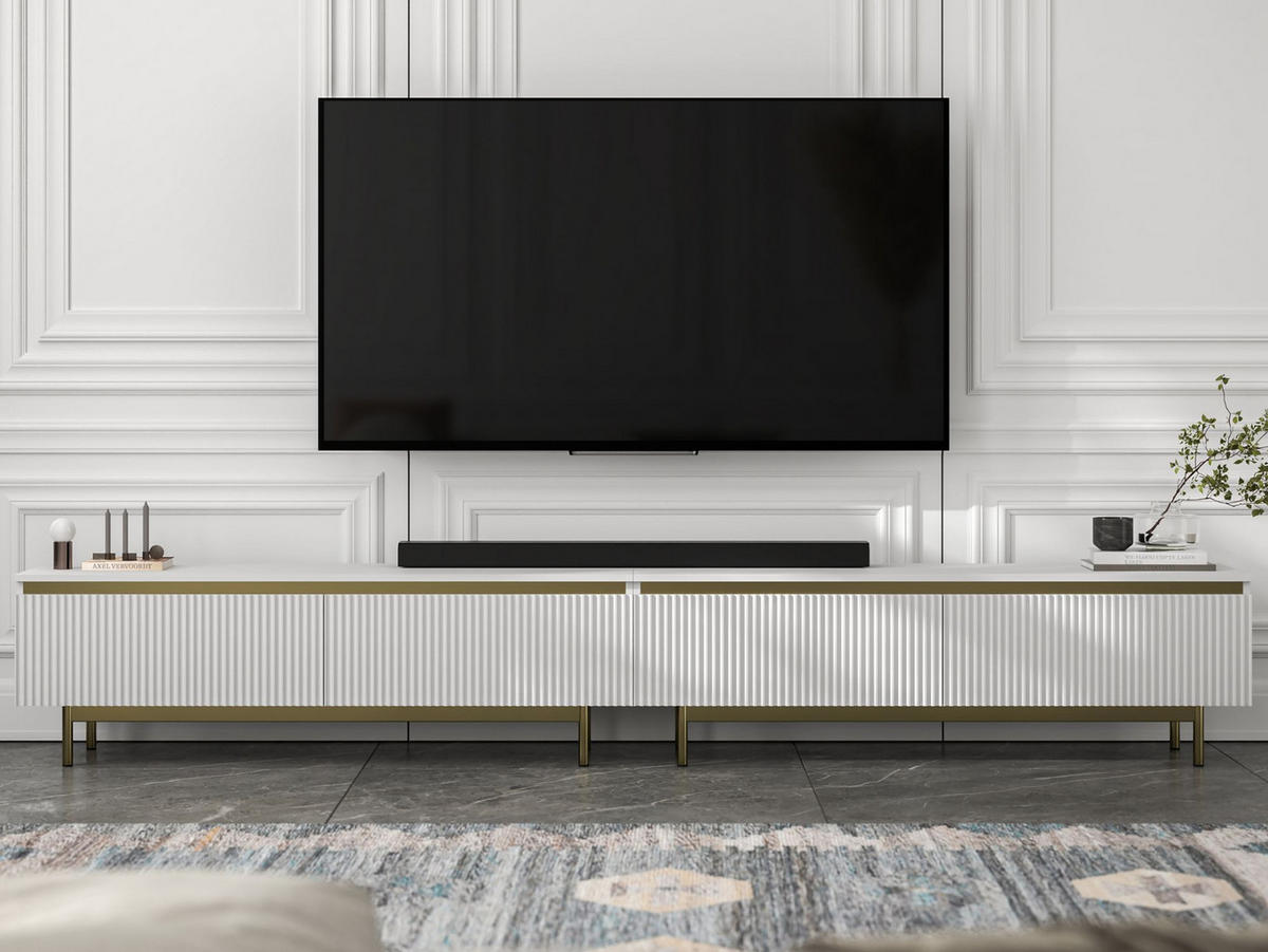 TV-LOWBOARD 2-er Set Selene Weiß Matt mit goldfarbenem Metallrahmen 140 cm - Goldfarben/Weiß, Holzwerkstoff/Metall (280/44/35cm) - Meble Lindner