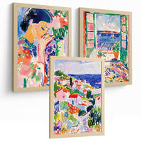 POSTER 3er Bilder-Set Wandbilder Maritim Blau modern Wohnzimmer Deko, Schlafzimmer, Küche, Badezimmer Leichter Holzrahmen A3 - Beige, Papier (29.7/1/42cm) - Nacnic