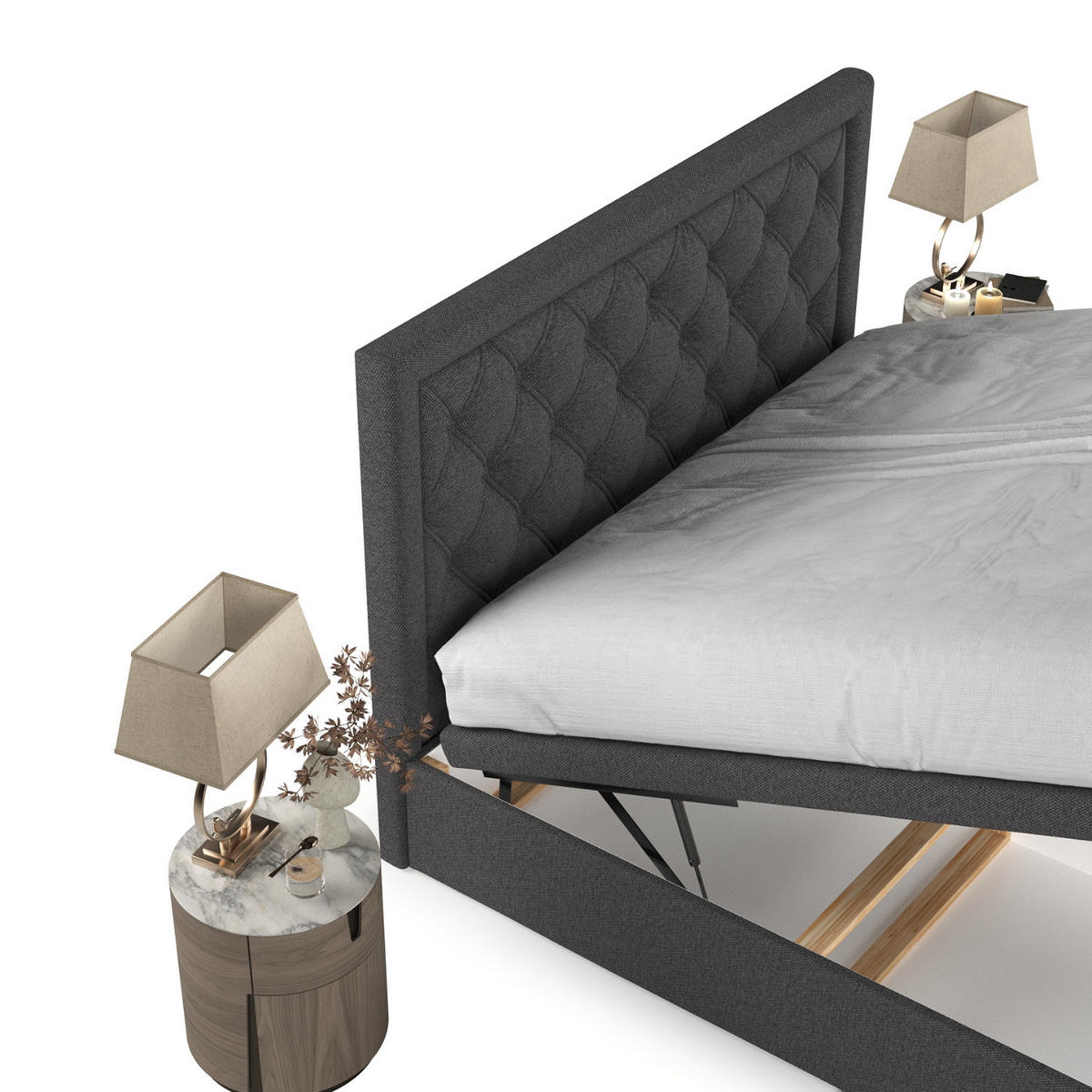 POLSTERBETT Nicobar mit Stauraum 140/200 cm Anthrazit im Megan Stoff - Anthrazit/Schwarz, Holz/Holzwerkstoff (140/200cm) - AltaBeds