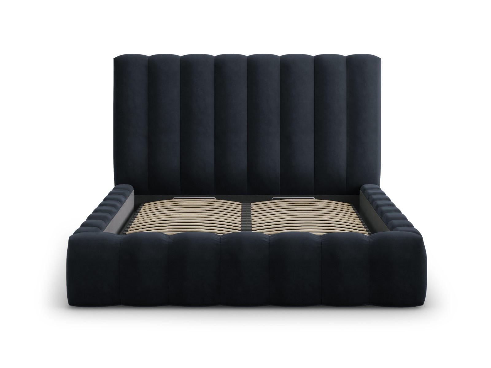 BETT mit Bettkasten und Kopfteil Kelp aus Samt dunkelblau 160x200cm - Dunkelblau, Textil (160/200cm) - Micadoni