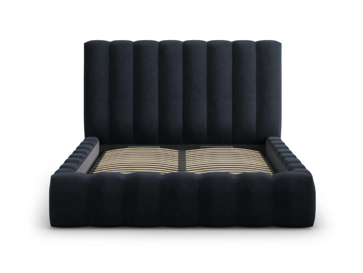 BETT mit Bettkasten und Kopfteil Kelp aus Samt dunkelblau 160x200cm - Dunkelblau, Textil (160/200cm) - Micadoni