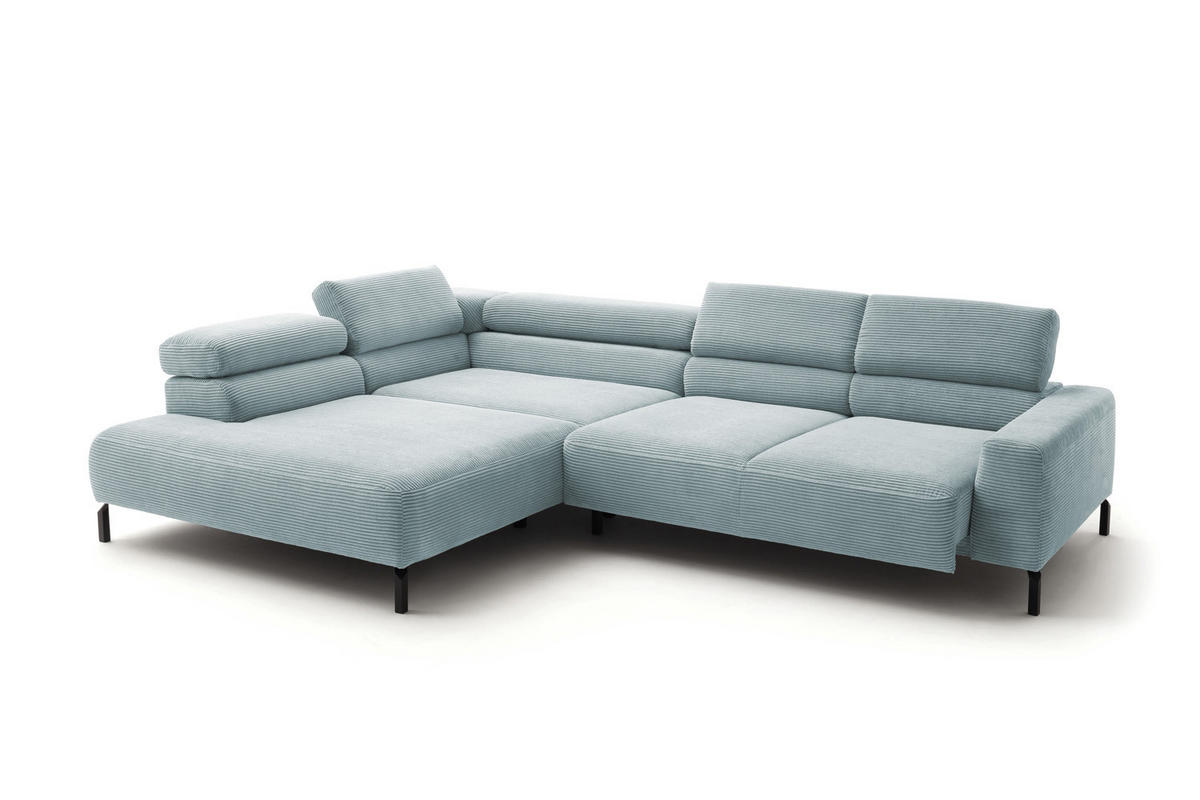 ECKSOFA MIT MOTORISCHEM SITZVORZUG DELIA Hellblau Cord - Schwarz/Hellblau, Textil/Metall (312/219cm) - KAWOLA