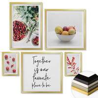 WANDBILDER 5er Set - 50x50 cm & 20x30 cm & 40x60 cm Goldrahmen - Minimalismus der roten Früchte von Pflanzen - Goldfarben, Kunststoff (40/60cm) - ArtPrintCave