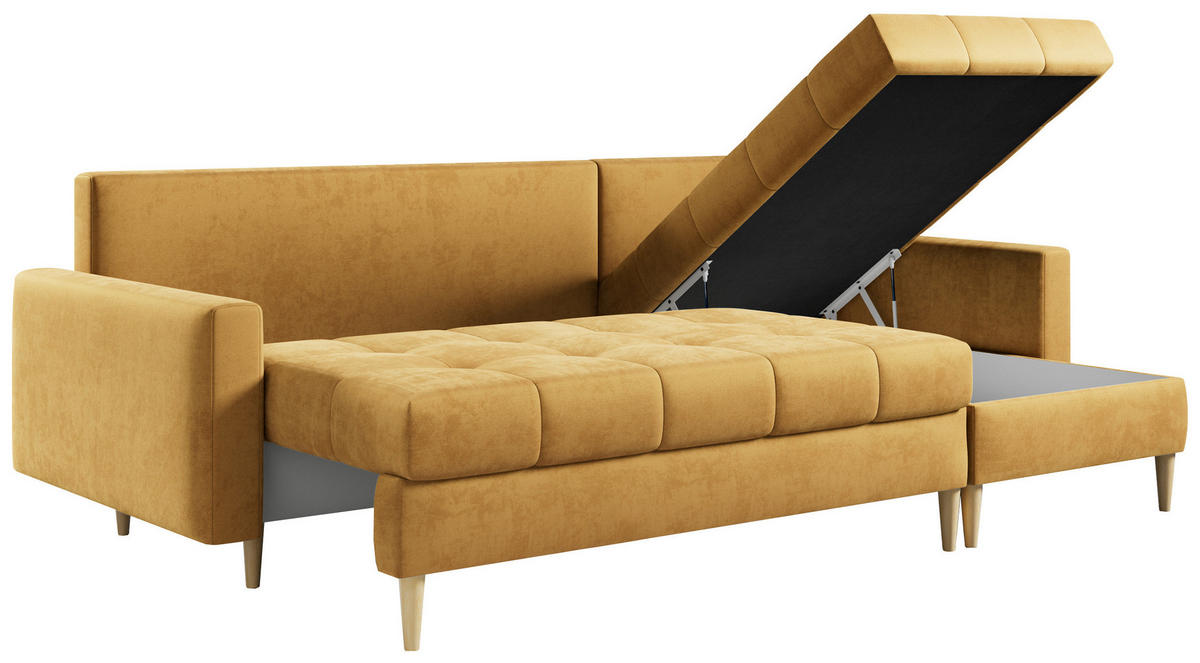 ECKSOFA Astra Gelb Velvet - Gelb/Braun, Holz/Textil (220/140cm) - MKS