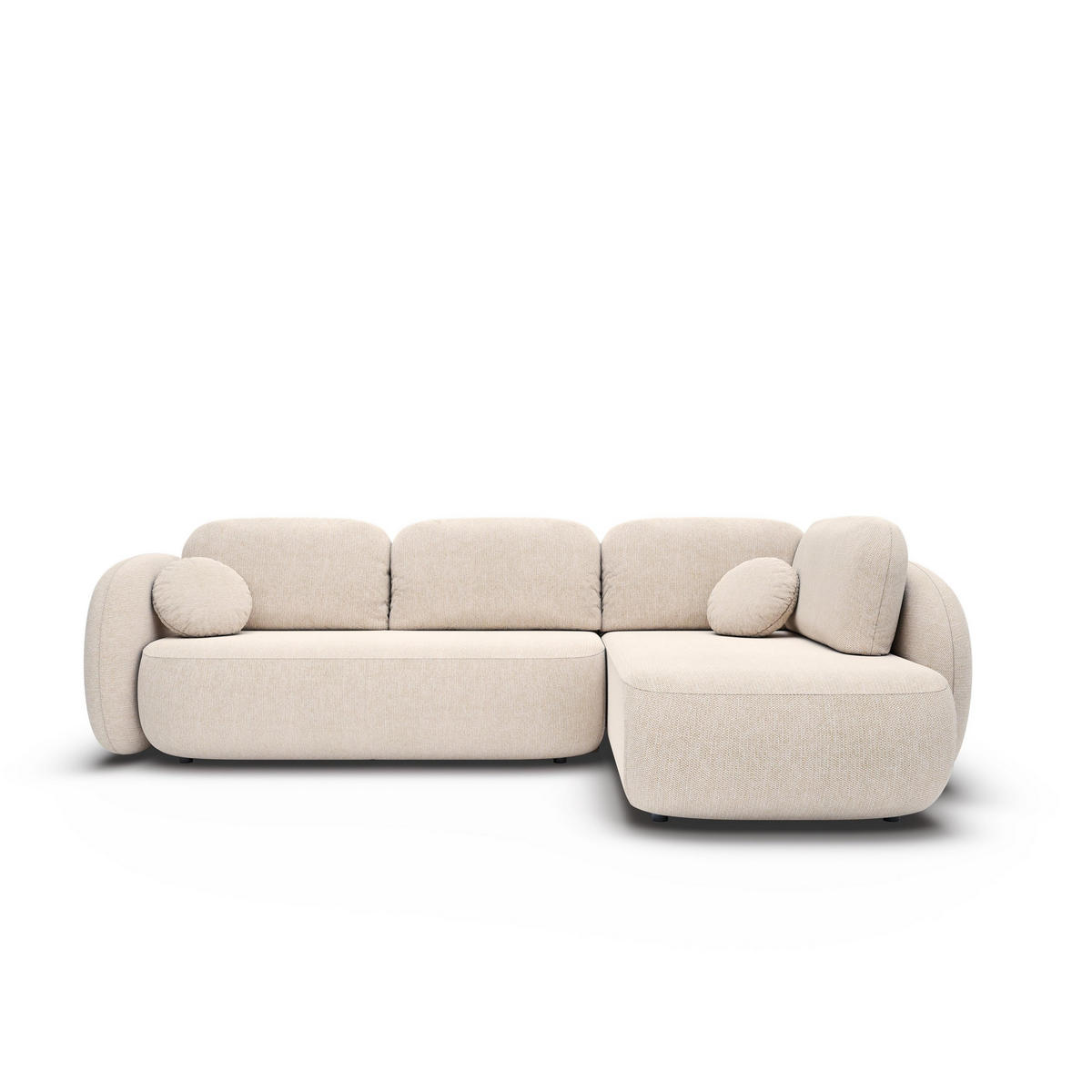 ECKSOFA AMICO II L-S Beige Geflochtener Stoff mit Schlaffunktion - Beige, Holz (289/190cm) - MASSENO