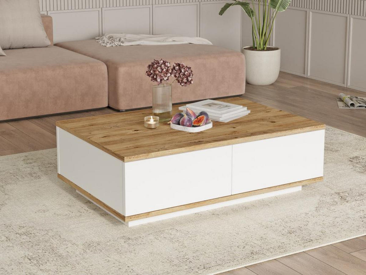COUCHTISCH mit 2 Türen - Holzfarben hell & Weiß - LOTULA - Naturfarben, Holz (90/60/28.6cm) - Vente-Unique