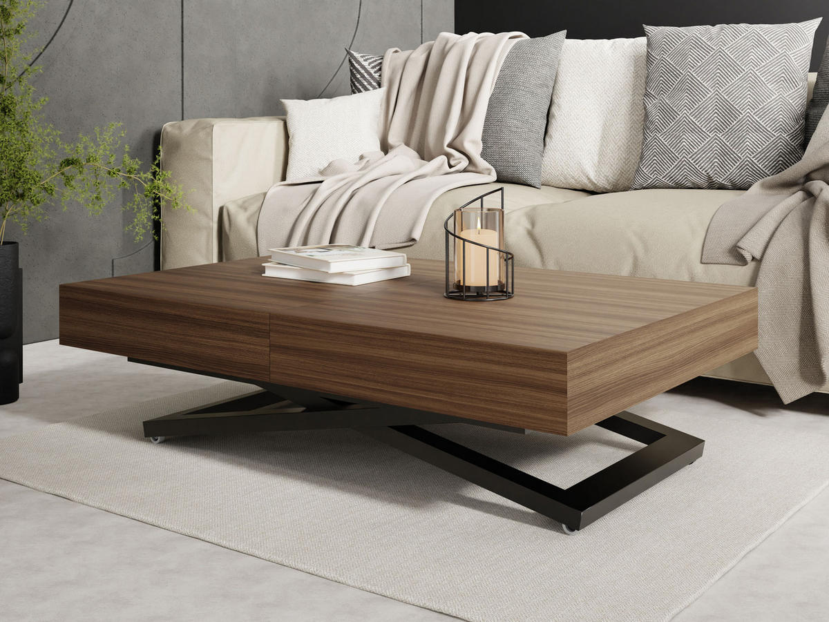 COUCHTISCH Cavetta U höhenverstellbar ausziehbar, Walnuss Braun 120-200/80/27-76 cm - Walnussfarben/Schwarz, Holzwerkstoff/Metall (80/200/76cm) - WFL GROUP