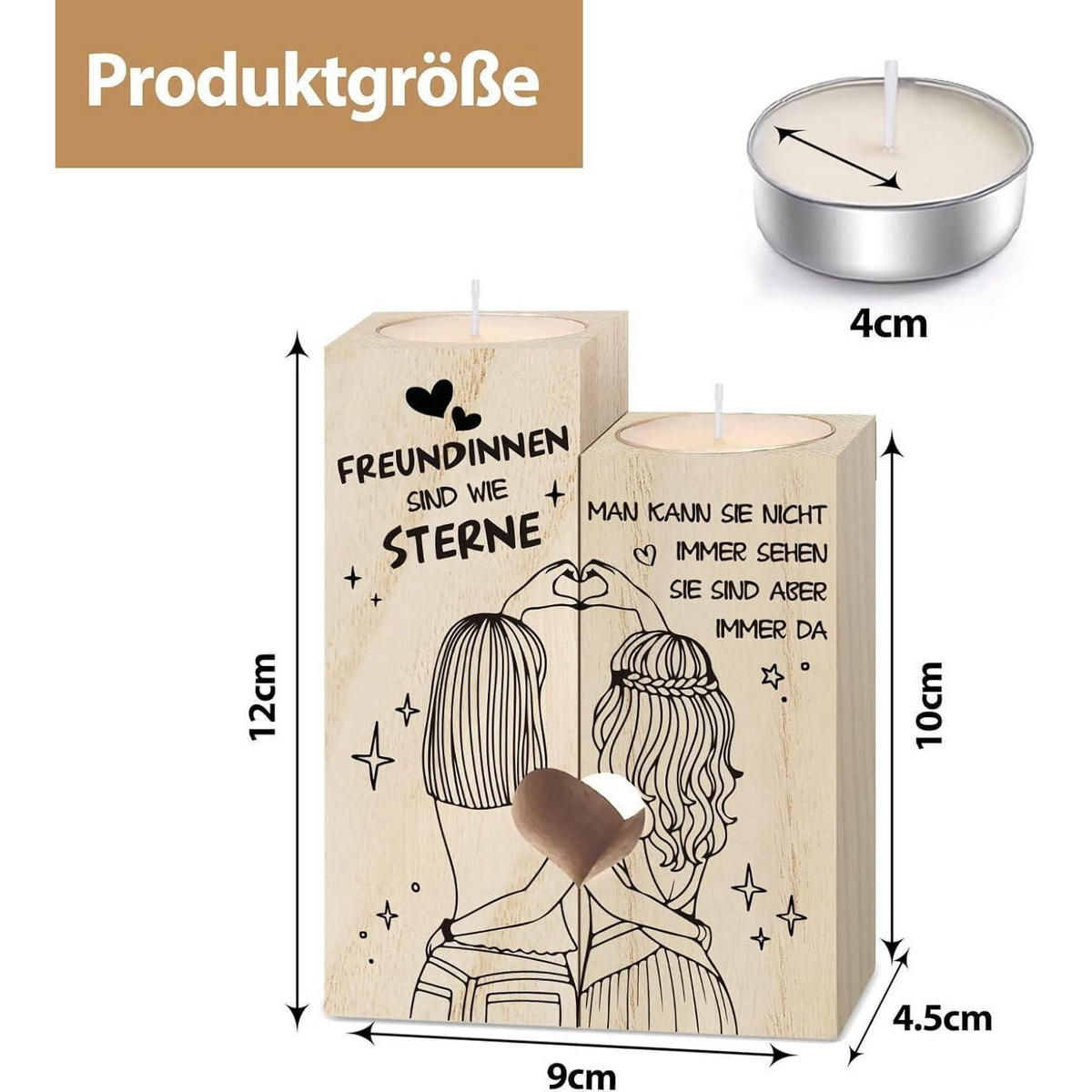 KERZENSTÄNDER Freundschaft Holz 2-teiliges Set - Braun, Holz (4.5/12/9cm)