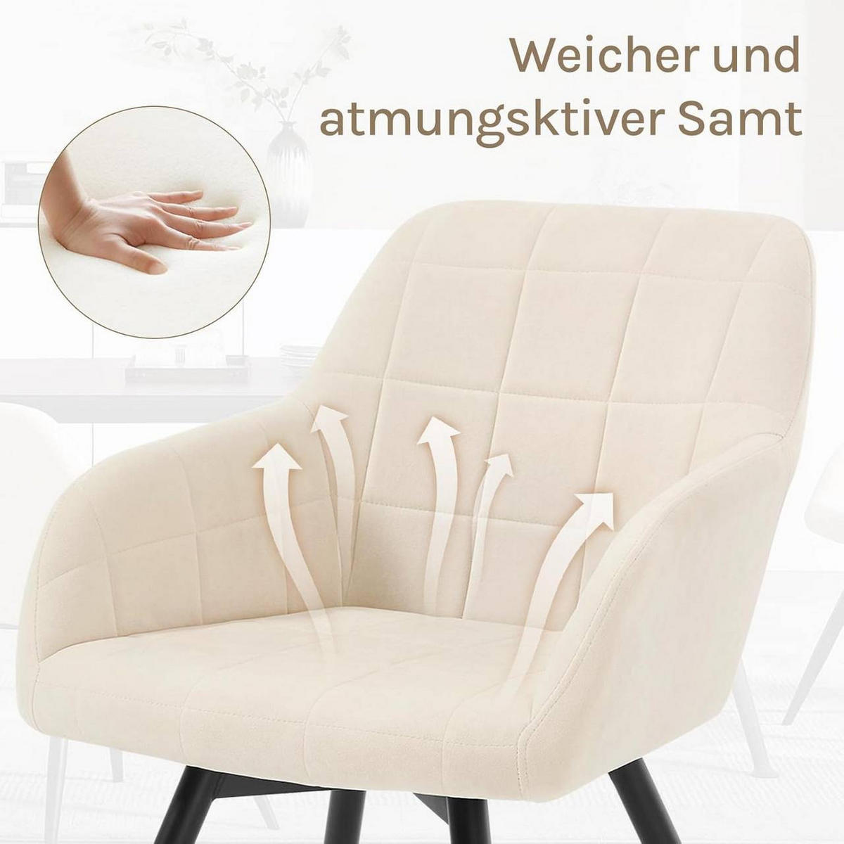 ESSZIMMERSTUHL 2er Set, drehbar, Samt, Beige - Beige/Schwarz, Textil/Metall (57/78/63cm)