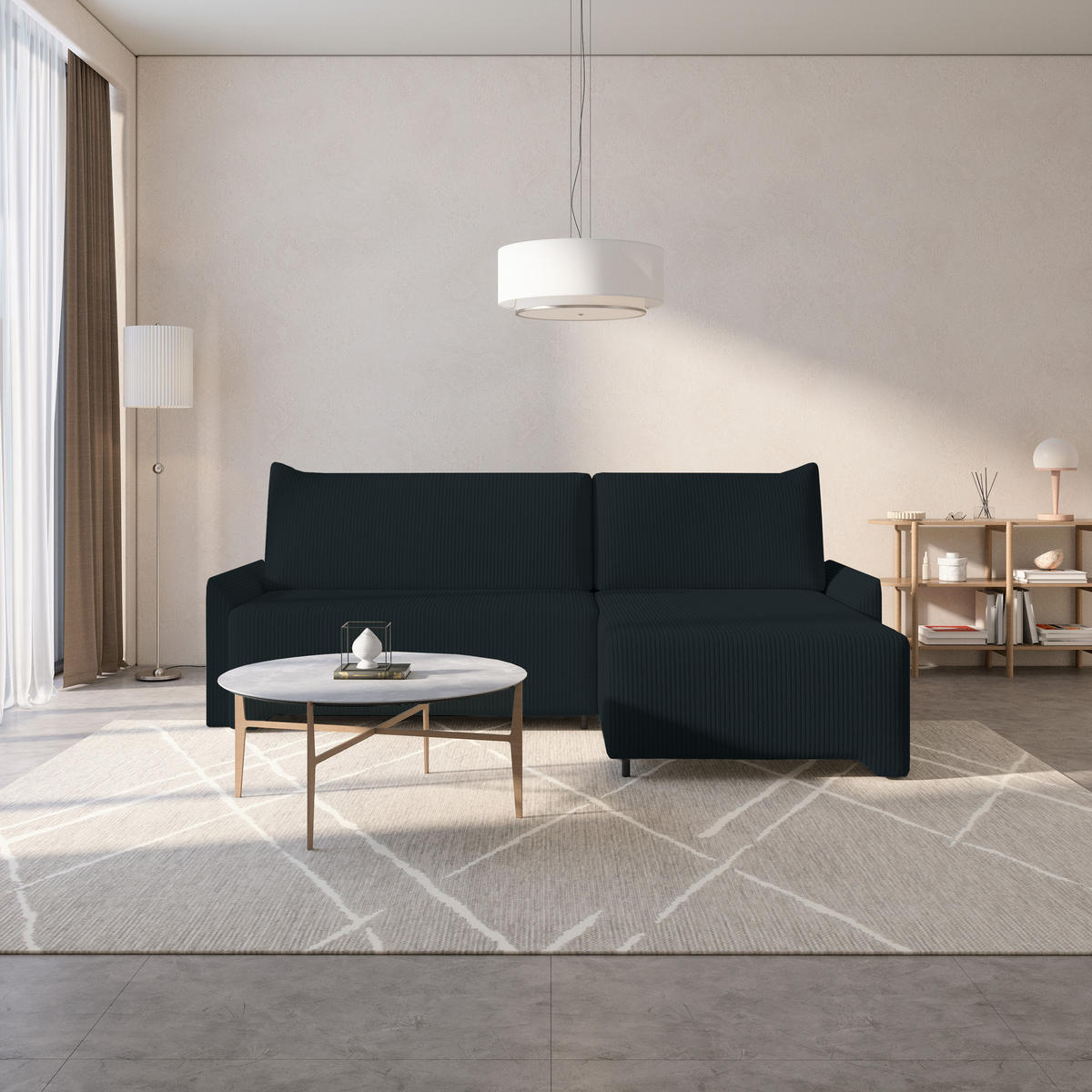 ECKSCHLAFSOFA - Rocky - Rechts, Schwarz (Poso 135) - Schwarz, Holzwerkstoff/Metall (245/174cm) - Möblo