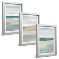 BILDER SET 3er Set - 20x30 cm Silberner Rahmen - Abstrakte blaue Landschaften - Silberfarben, Kunststoff (20/30cm) - TULUP