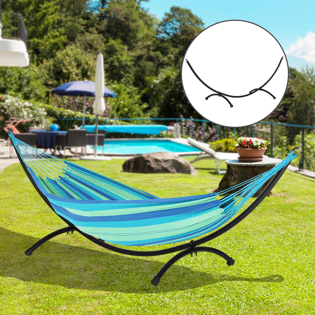 HÄNGEMATTENGESTELL DE-06989 für Hängematten bis 305 cm, mit Zugseil Schwarz - Schwarz, Metall (90/300/100cm) - ComfortXL