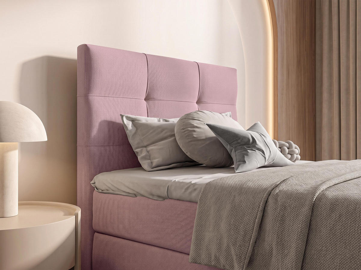BOXBETT DEFNE 100x200 cm mit Fußteil und Matratze - Rosa + TOPPER - Schwarz/Rosa, Holz/Holzwerkstoff (100/200cm) - AX Living