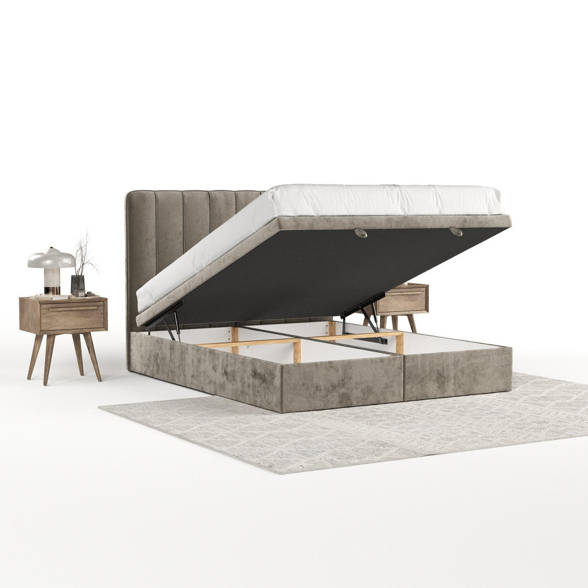 POLSTERBETT Vienna mit Stauraum 140/200 cm Beige im Lotta Stoff - Beige/Schwarz, Holz/Holzwerkstoff (140/200cm) - AltaBeds