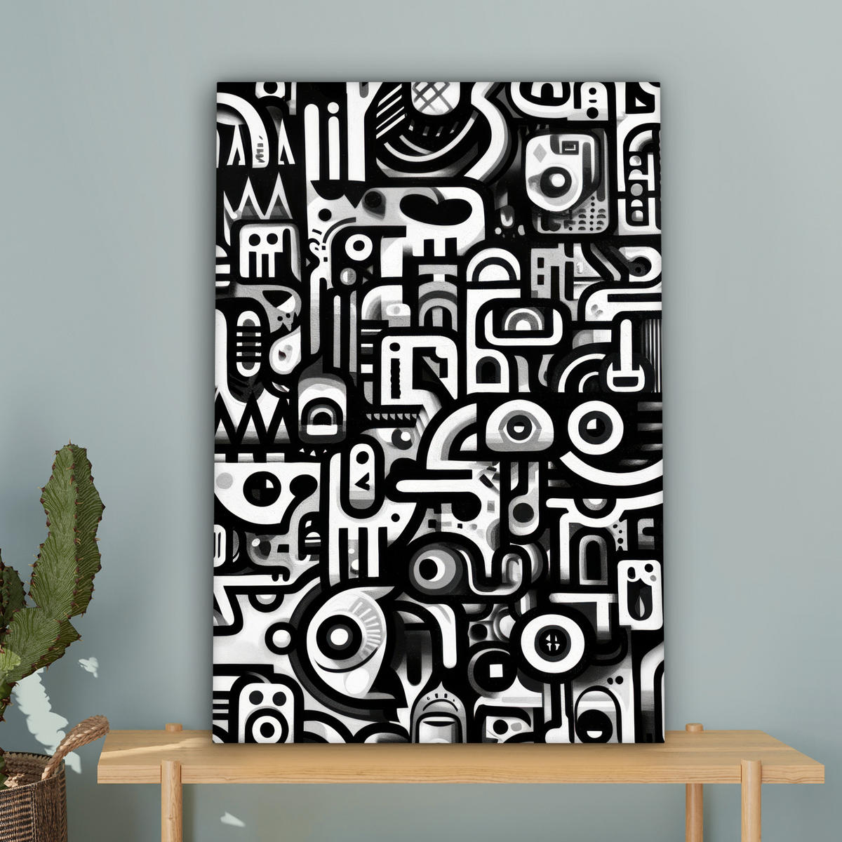 LEINWANDBILD Symbole - Abstrakt - Grafik - Schwarz Wanddeko 40x60 cm - Schwarz, Textil (40/60cm) - MuchoWow