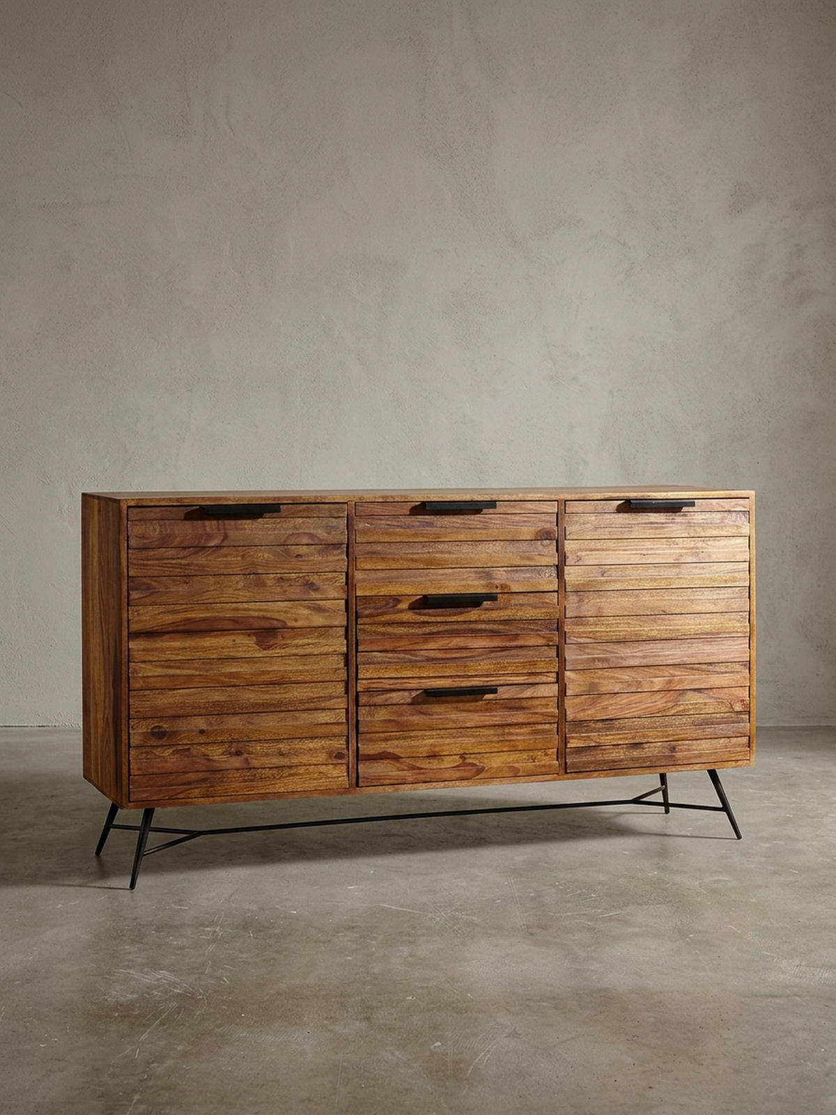 SIDEBOARD – FORMIO, Massivholz, 160x40x88 cm, Industrial-Stil - Schwarz/Braun, Holz/Metall (160/88/40cm) - KADIMA DESIGN