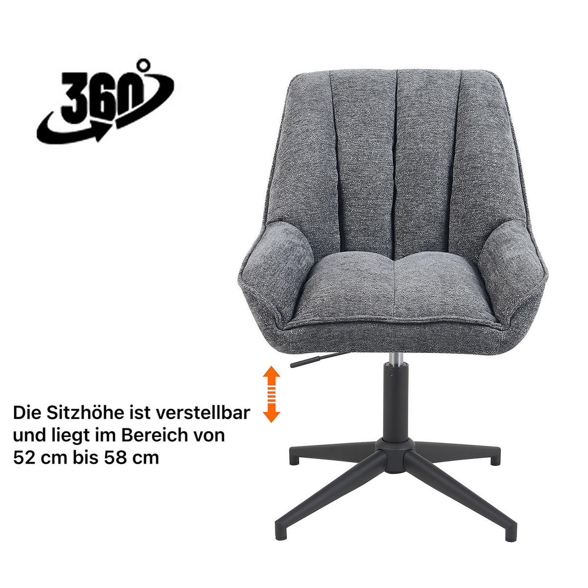 BÜROSTUHL Mika-Yara - Schwarz/Grau, Textil/Metall (60/85/68cm) - DUBI Möbel